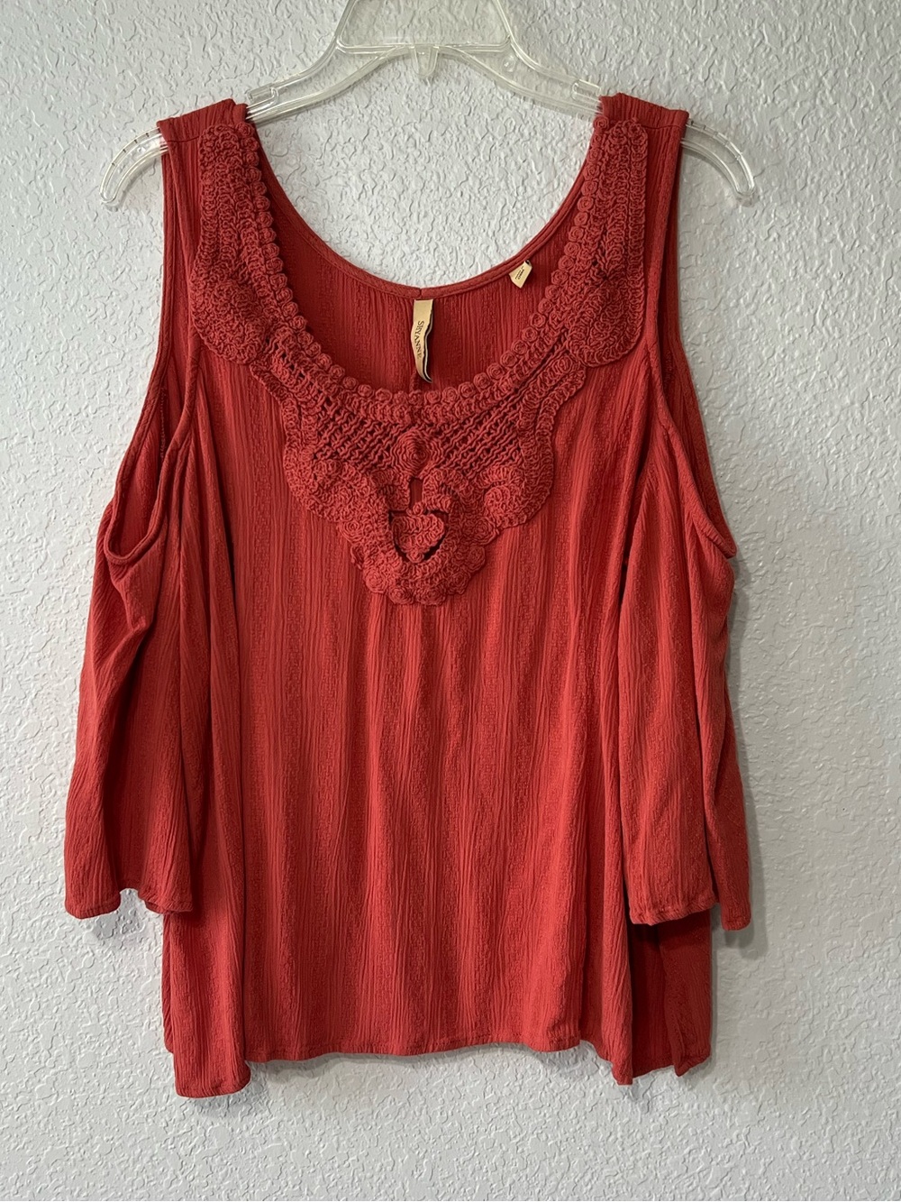 Shyanne Women's Size XL Cold Shoulder Terracotta Crochet Top Boho Cowgirl